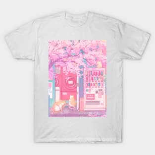 The kawaii Tokyo cats, laundry store and the pink sakura blossom T-Shirt